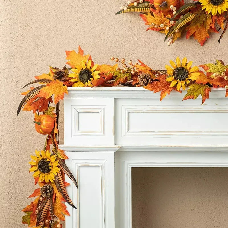 Glitzhome 6' Fall Maple Leaf and Sunflower Garland
