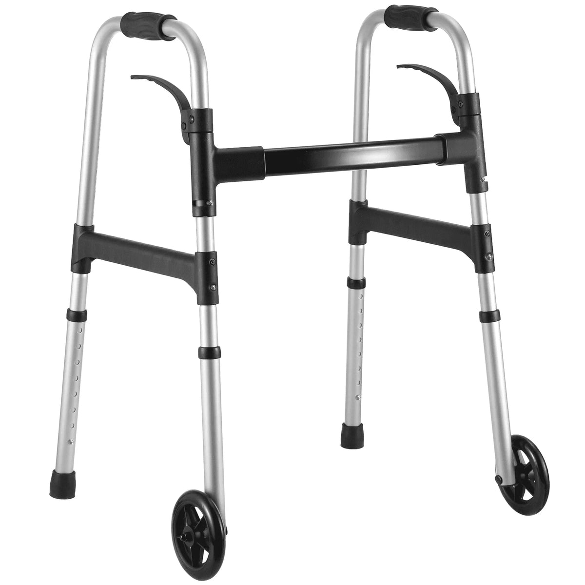 MaxKare Folding Walker with Wheels, 8 Levels Adjustable Height 30.5"-37.5", 300lbs Weight Capacity, Lightweight, for Senior, Black