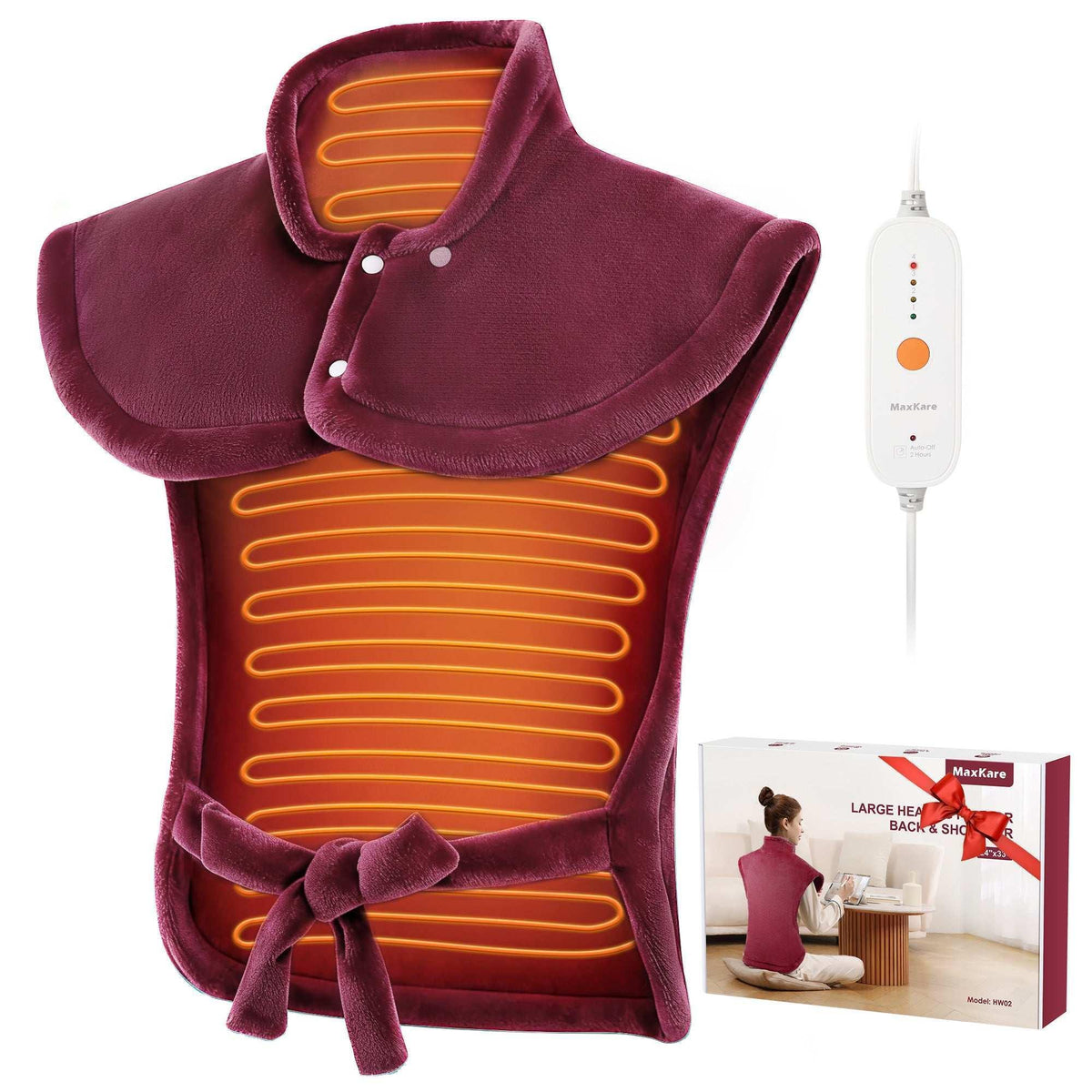 MaxKare Large Heating Pad with 4 Heat Settings & Auto Shut-off for Full Body Stress Relief, 24"x33"- Gray