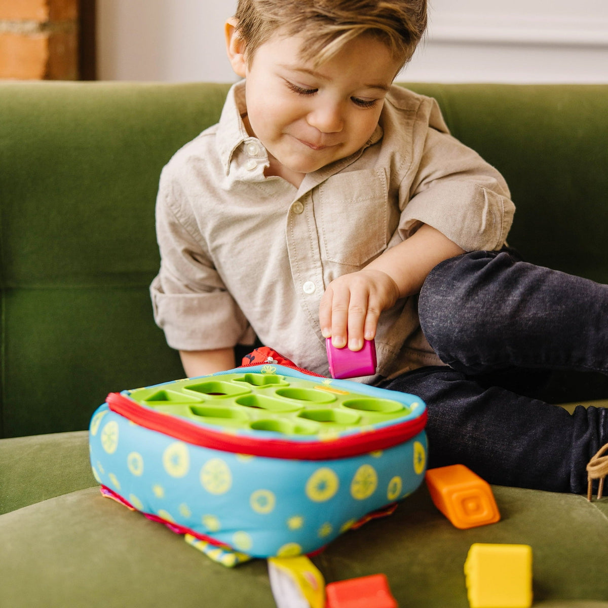 Melissa & Doug K's Kids Take-Along Shape Sorter Baby Toy With 2-Sided Activity Bag and 9 Textured Shape Blocks