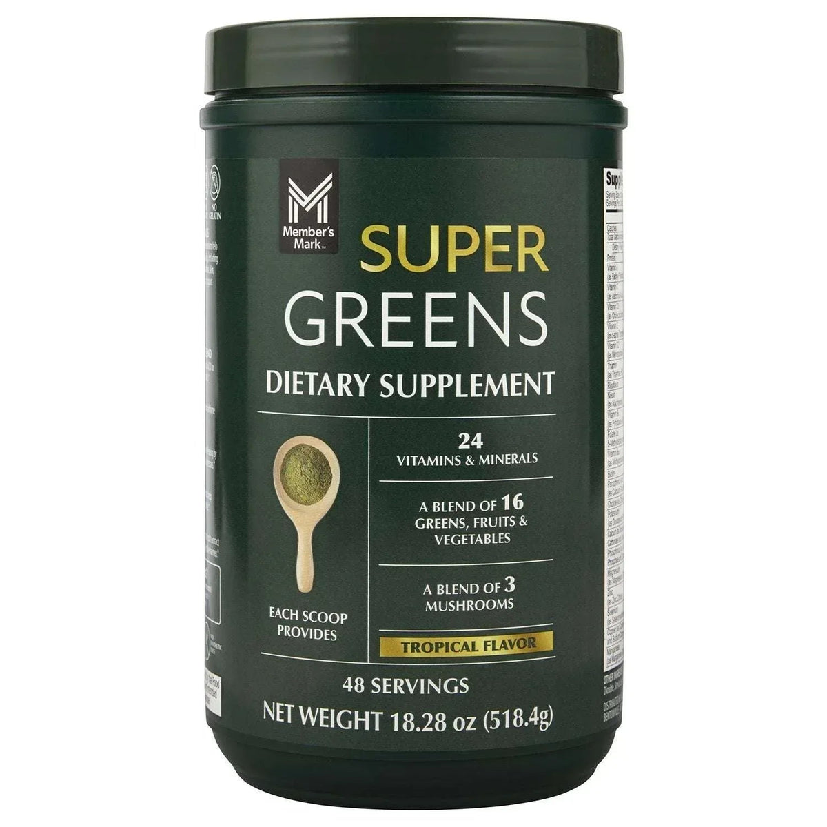 Member’s Mark Super Greens Powder, Tropical Flavor, 18.28 oz, 48 Servings