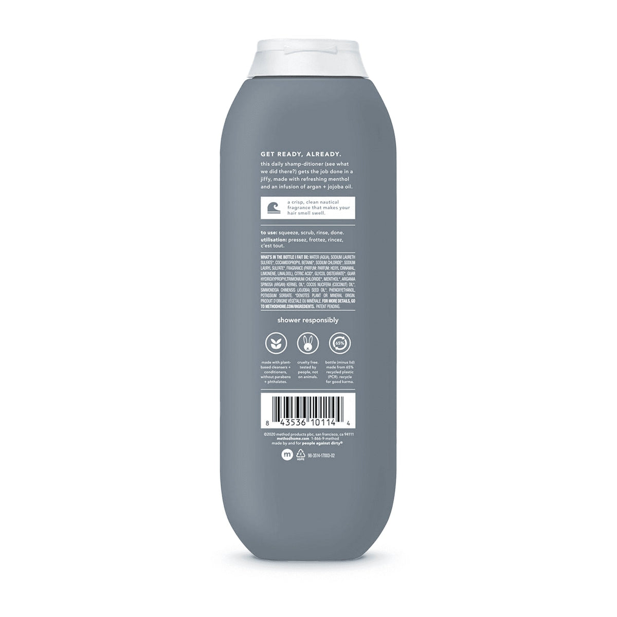 Method Men 2-in-1 Shampoo and Conditioner, Sea + Surf - Cleans and Conditions with Argan and Jojoba Oil - Made without Parabens - 14 oz