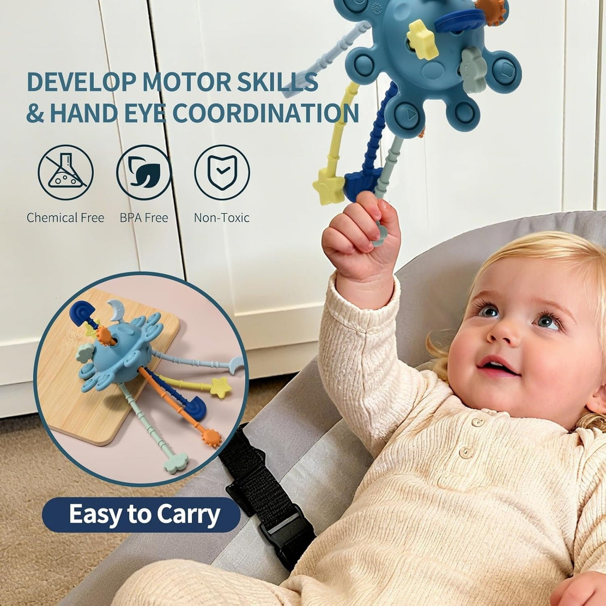 Montessori Toys for 1 Year Old,Pull String Sensory Toy 3-6 Months,Car Seat Travel Toys for 3-6-10 Months Baby Boy Girl