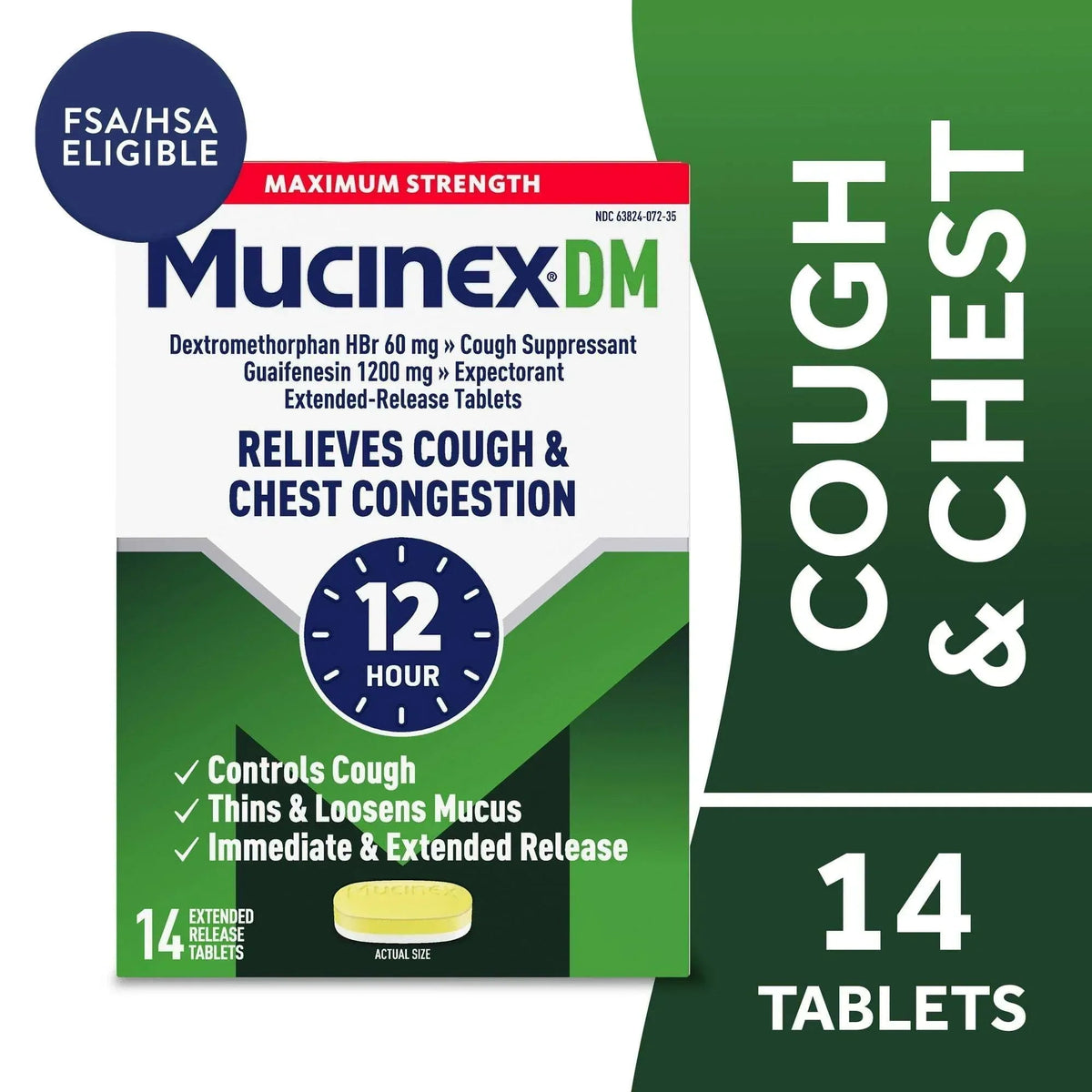 Mucinex DM 12-Hour Expectorant & Cough Medicine Tablets, 14 Count