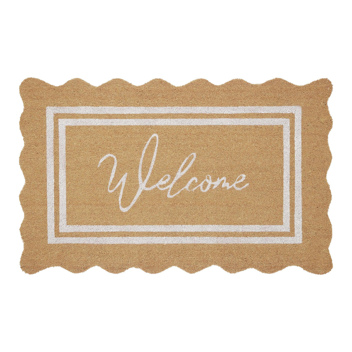 My Texas House Welcome Natural Scalloped Edge and Border Outdoor Coir Doormat, 18" x 30"