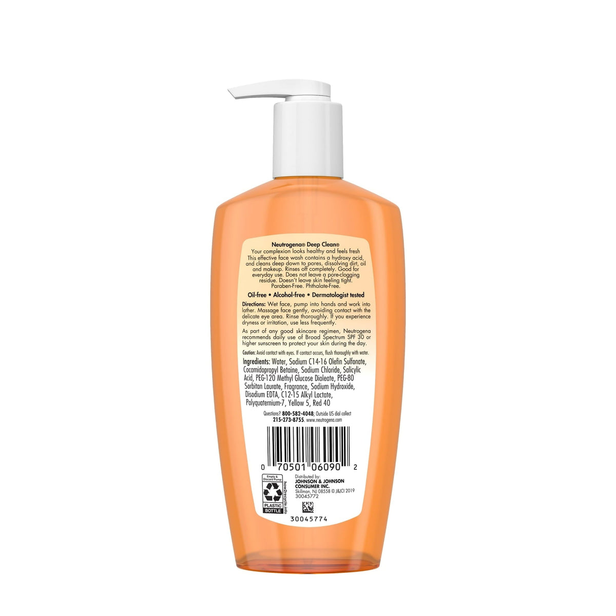 Neutrogena Oil-Free Deep Clean Daily Facial Cleanser, Face Wash, 6.7 fl. oz