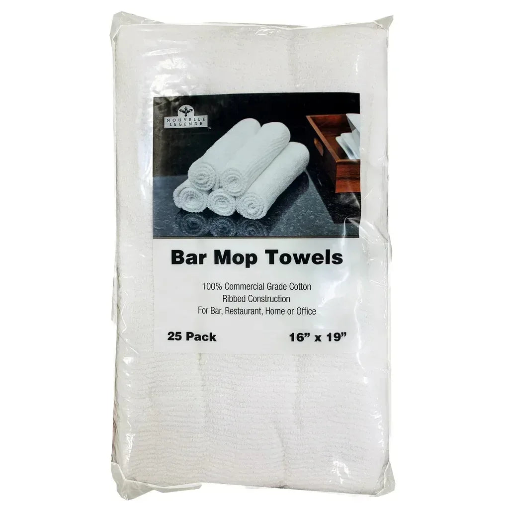 Nouvelle Legende Ribbed 100% Cotton Bar Towel, White, 16 in x 19 in, 25-count