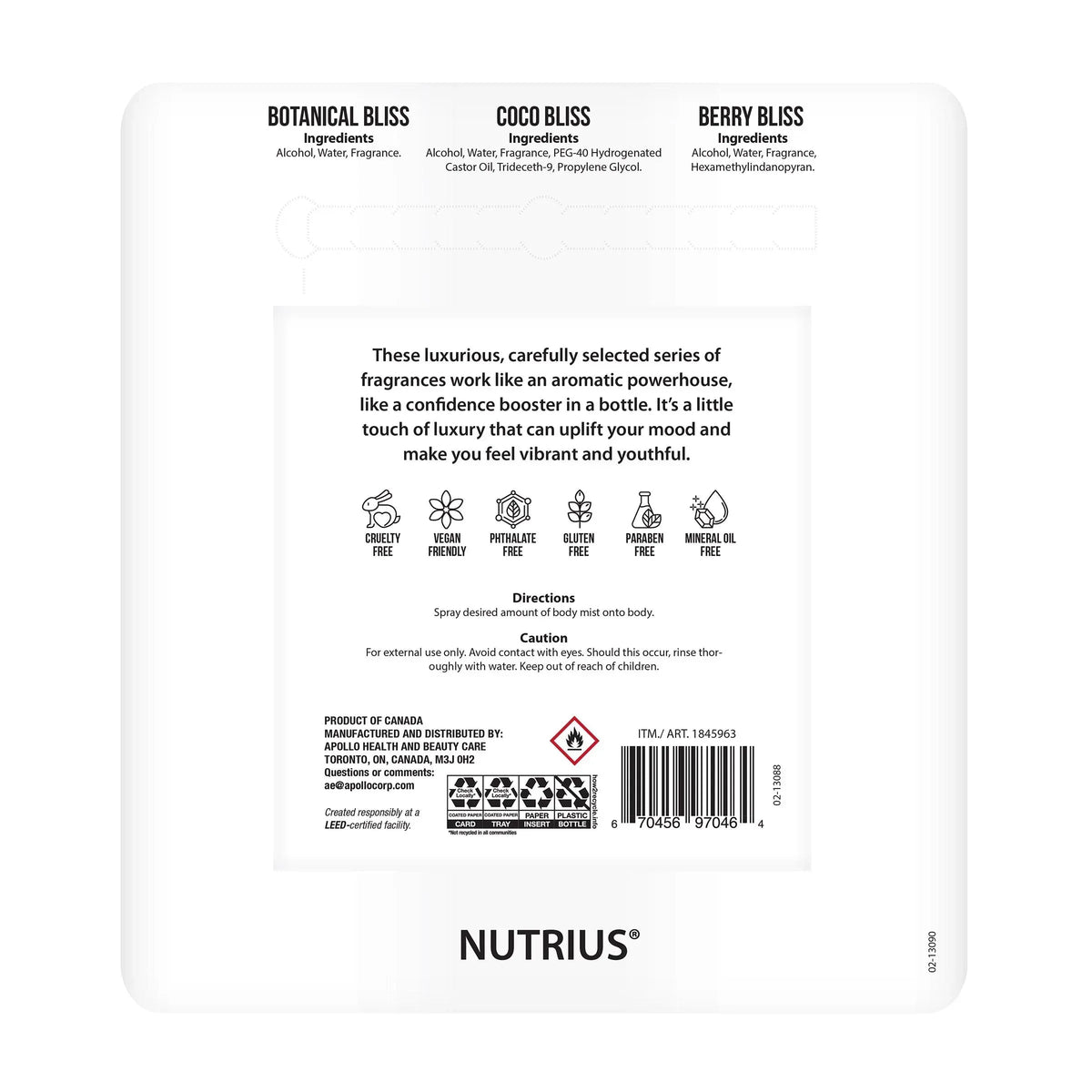 Nutrius Body Mist, 4 fl oz, 3-pack