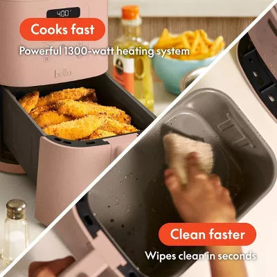 bella 4qt Slim Air Fryer Oatmilk: Small Beige Electric Fryer, 1300W, 2-Year Warranty, Plastic & Aluminum, 7.27 lbs
