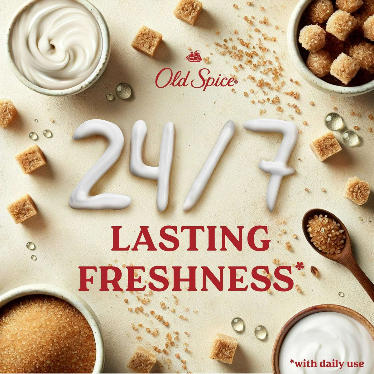 Old Spice Men's Body Wash for Men, Brown Sugar and Cocoa Butter, 24/7 Shower Fresh, 18 oz, Exfoliation + Moisturization, 26oz