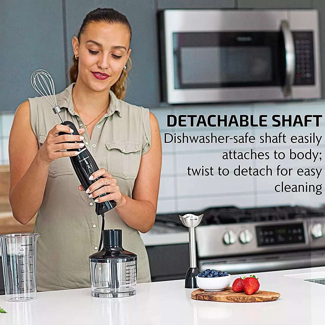 Ovente All-in-1 Immersion Hand Blender Set - Food Processor & Whisk Set