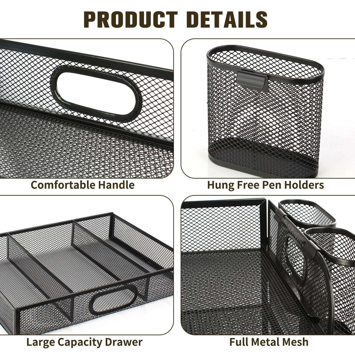 PHANCIR 4-Tier Desk Organizer, New Office Supplies, Metal Desktop File Organizer & Storage with Pull-out Drawer, 1 Pack