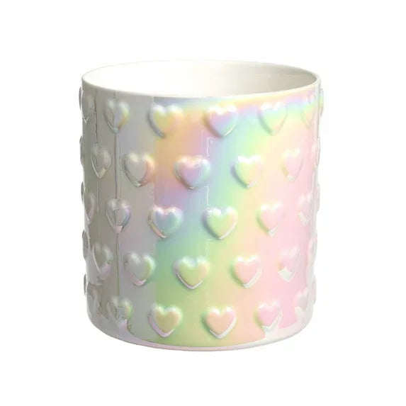 Paris Hilton Embossed Hearts Ceramic Utensil Crock, Fits Up To 18 Kitchen Gadgets, Multipurpose Holder, Decorative Vase, Pink Iridescent