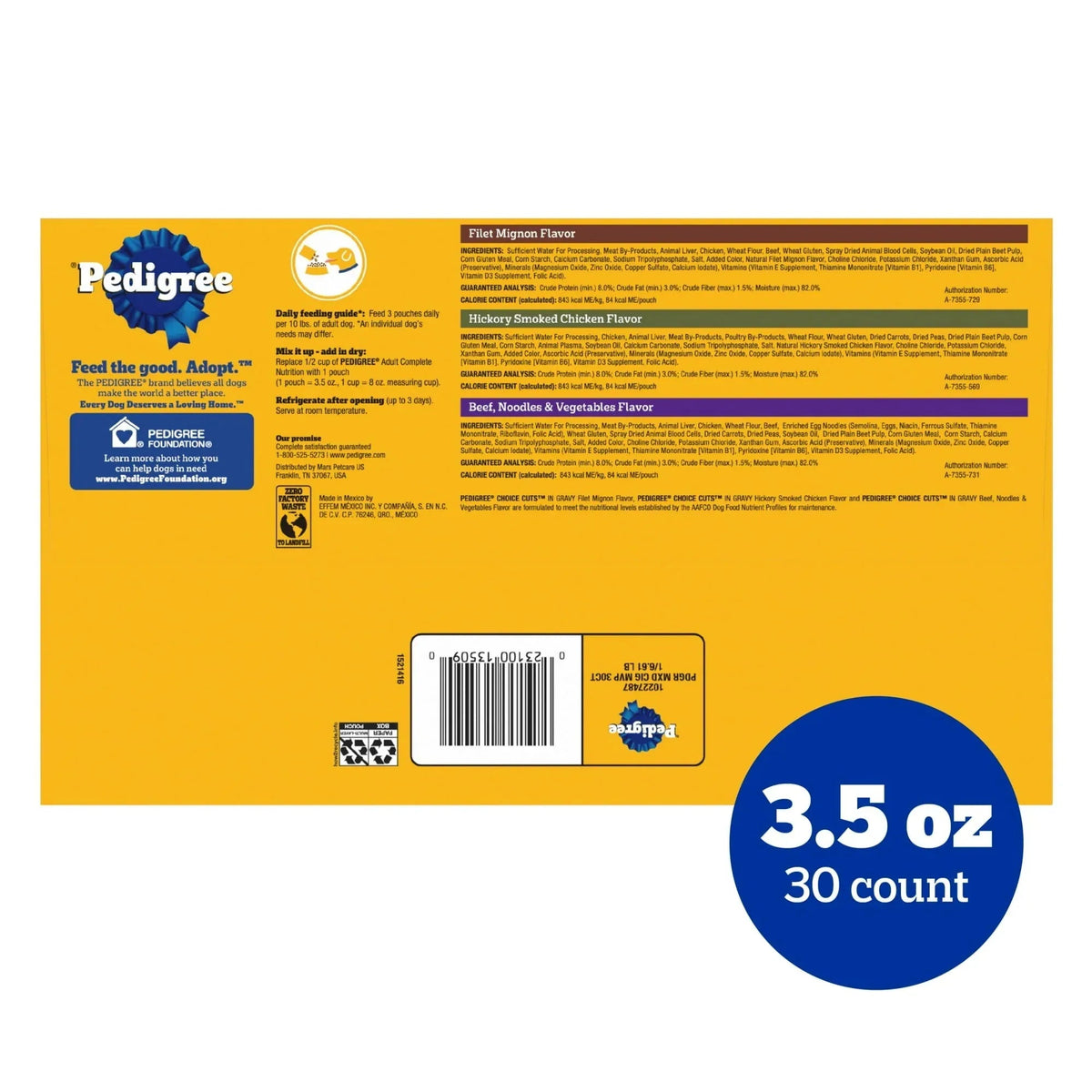 Pedigree Choice Cuts In Gravy Adult Soft Wet Dog Food Variety Pack, 3.5 oz Pouches, 30-Count