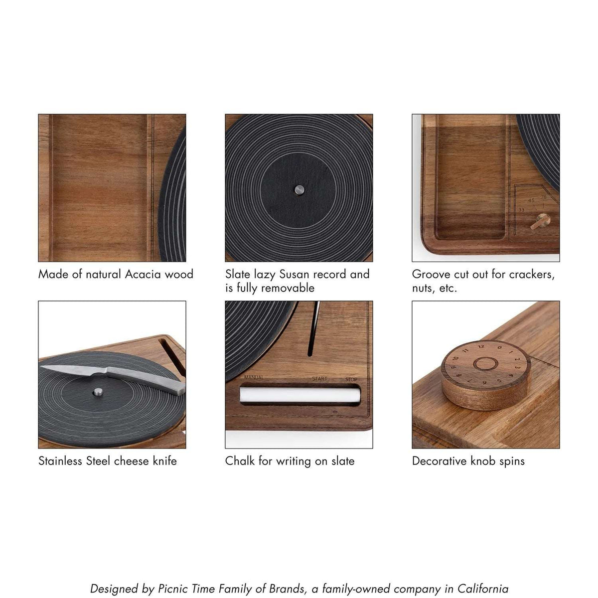 Picnic Time Turntable Cheese Board with Knife
