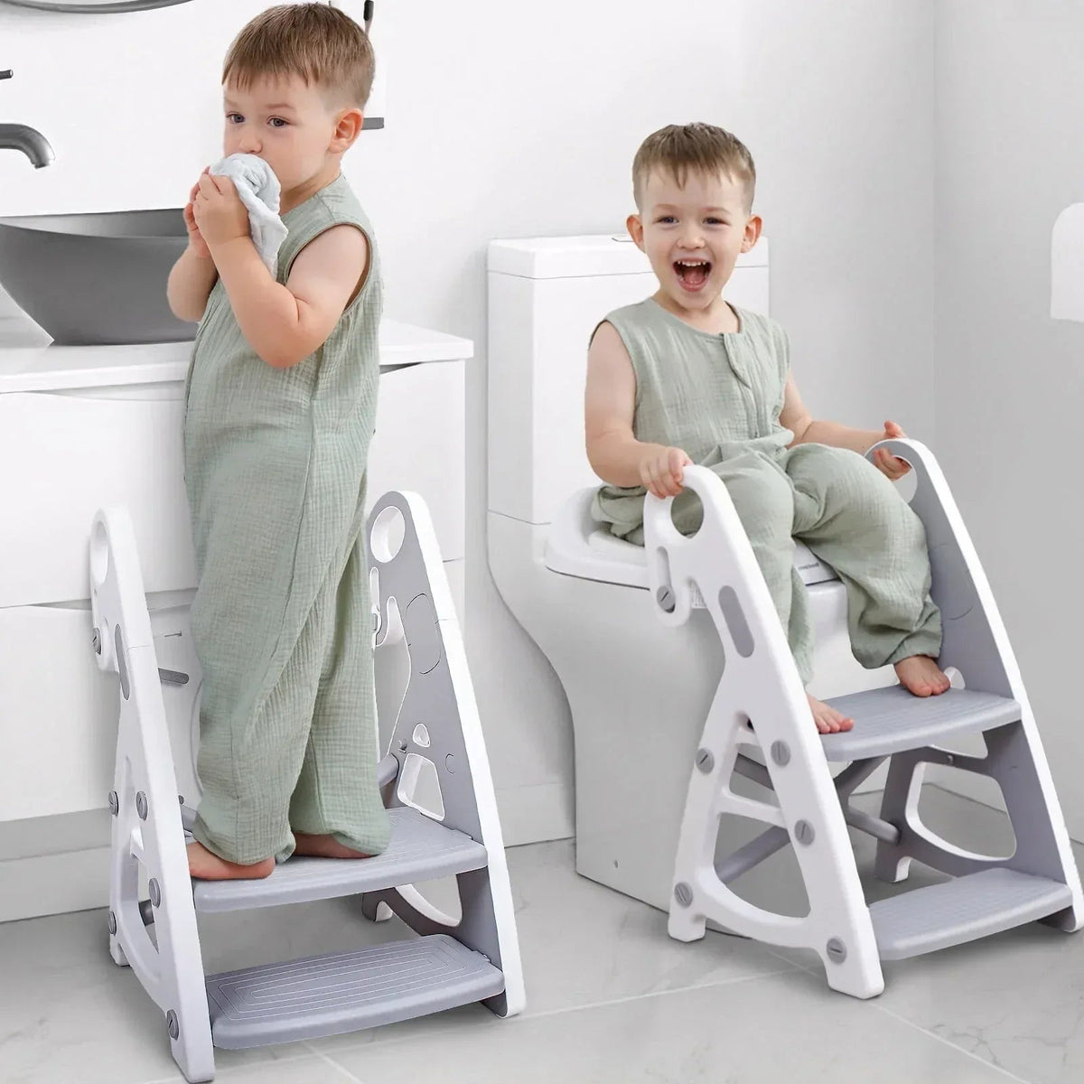 Primlect Potty Training Toilet Seat, 2 in 1 with Ladder, Adjustable Height ,for Ages 1-3, Blue