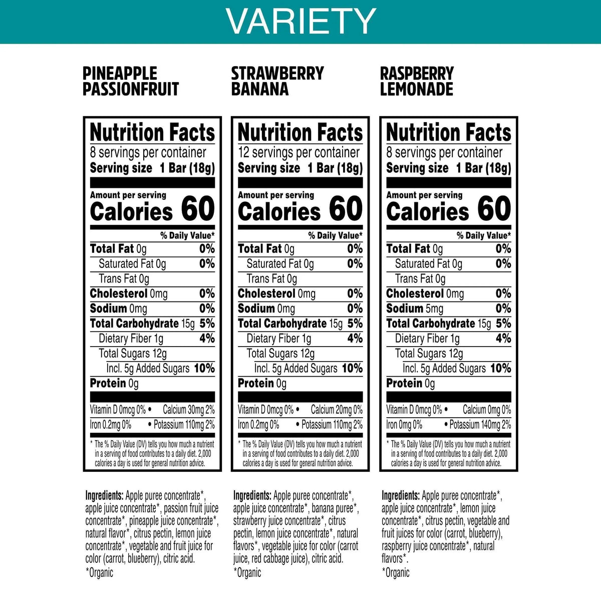 Pure Organic Layered Fruit Bars, Variety Pack, 0.63 oz, 28-count