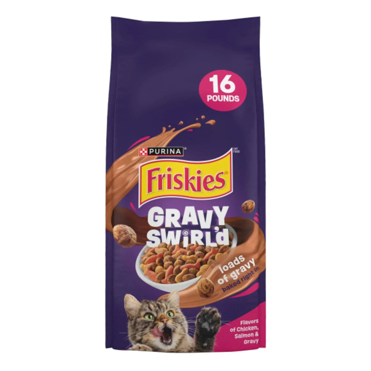 Purina Friskies Gravy Swirlers Dry Cat Food Flavors of Chicken, Salmon and Gravy, 3.15 lb. Bag