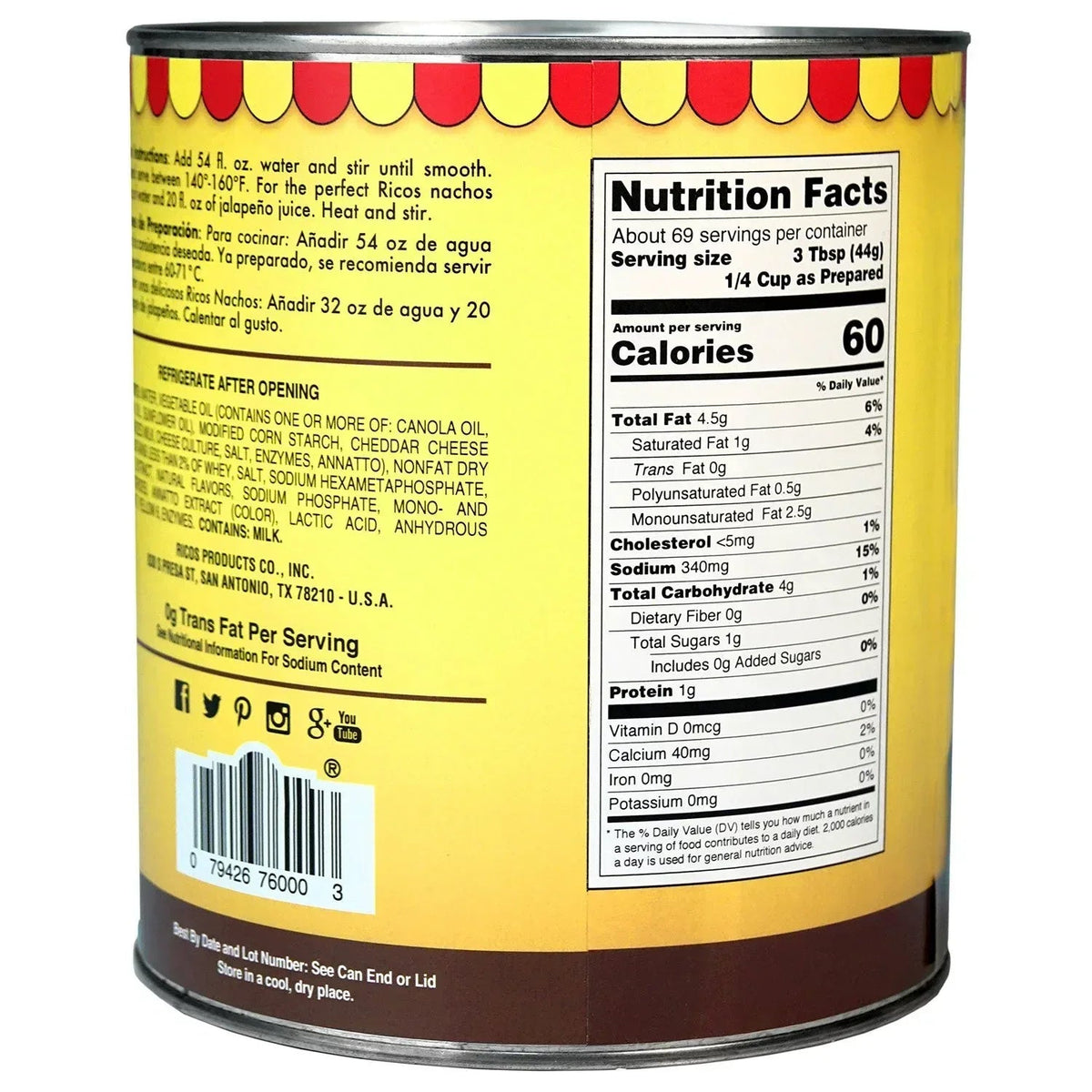 Ricos Condensed Cheddar Cheese Sauce 107 oz.