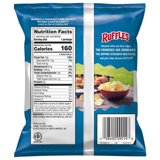 Ruffles Potato Chips, Original, 1 oz, 50-count