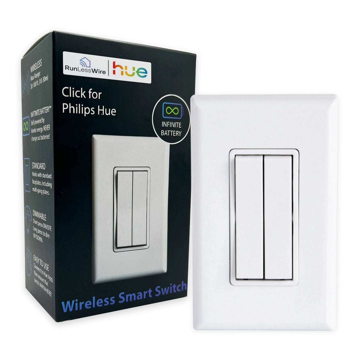 RunLessWire Click for Philips Hue Wireless Battery-Free Smart Dimming Light Switch- Brown