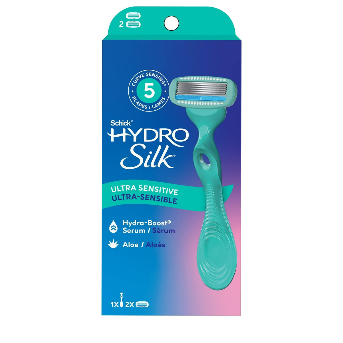 Schick Hydro Silk Sensitive Care Women's Razor - 1 Razor Handle Plus 2 Refill Razor Blades and 1 Bonus Dermaplane Touch-Up (Pack of 1)