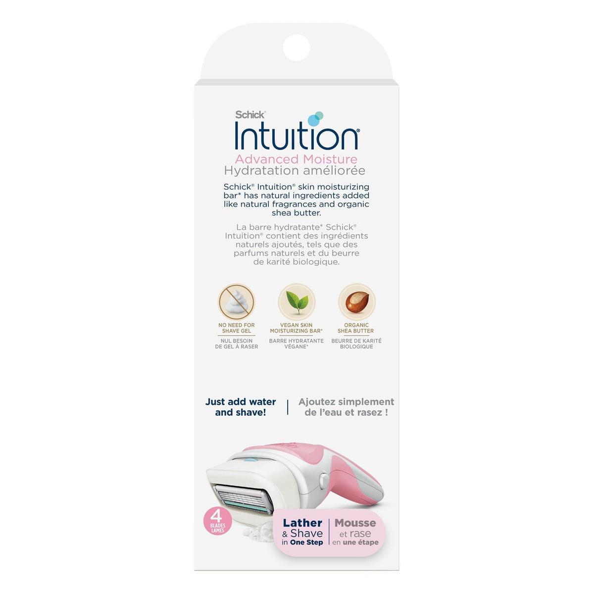 Schick Intuition Advanced Moisture Women's Razor, 1 Razor Handle & 2 4-Blade Refills
