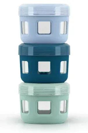 Ello Duraglass Reusable Glass Condiment Containers with Leak Proof Plastic Lid, 4 oz, Set of 3