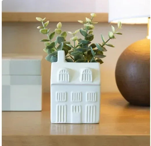 Mainstays 3" Tabletop Artificial Baby Eucalyptus in Ceramic House Planter, White