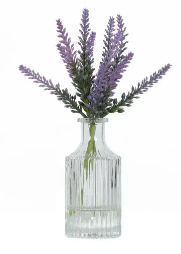 Mainstays 10.5" Artificial Lavender Flower Stems in Ribbed Glass Vase