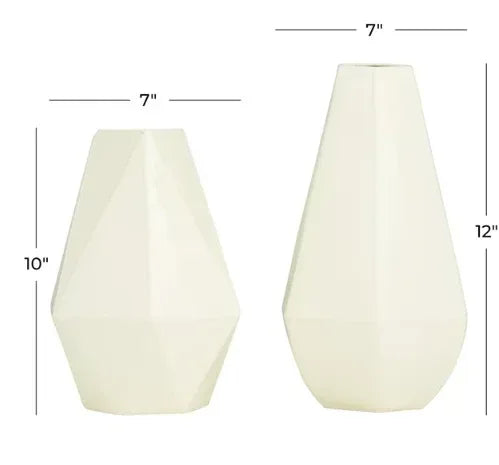 CosmoLiving by Cosmopolitan 12", 10"H Geometric Cream Metal Vase, Set of 2