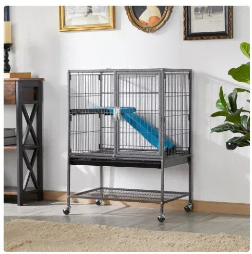 SmileMart Metal Animal Cage with Wheels for Adult Rats/Ferrets/Chinchillas/Guinea Pigs, Black