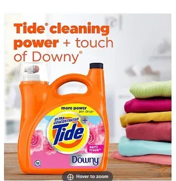 Tide Plus A Touch of Downy Liquid Laundry Detergent, HE Compatible, 124 loads/159 fl. oz. - April Fresh