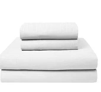 Berkley Jensen 600 Thread Count Cotton Sateen 4 Pc. Queen Size Sheets Set - Stripe Brilliant White