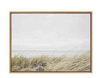 Kate and Laurel Sylvie East Beach Framed Canvas Wall Art by Amy Peterson Art Studio, 28x38 Natural, Chic Coastal Art for Wall