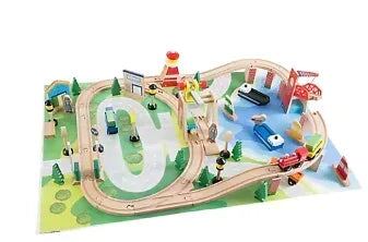 Toy Time Wooden Train Set with Playmat for Kids