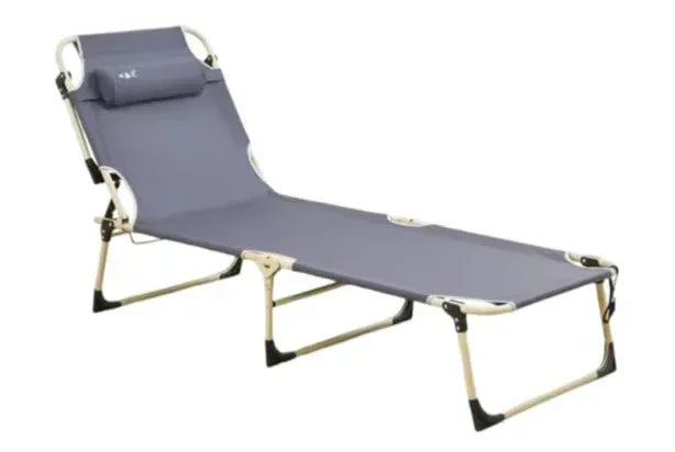 Folding Reclining Lounge Chair, Portable Chaise with Padded Headrest for Outdoor, Beach, Patio, Pool (Blue)