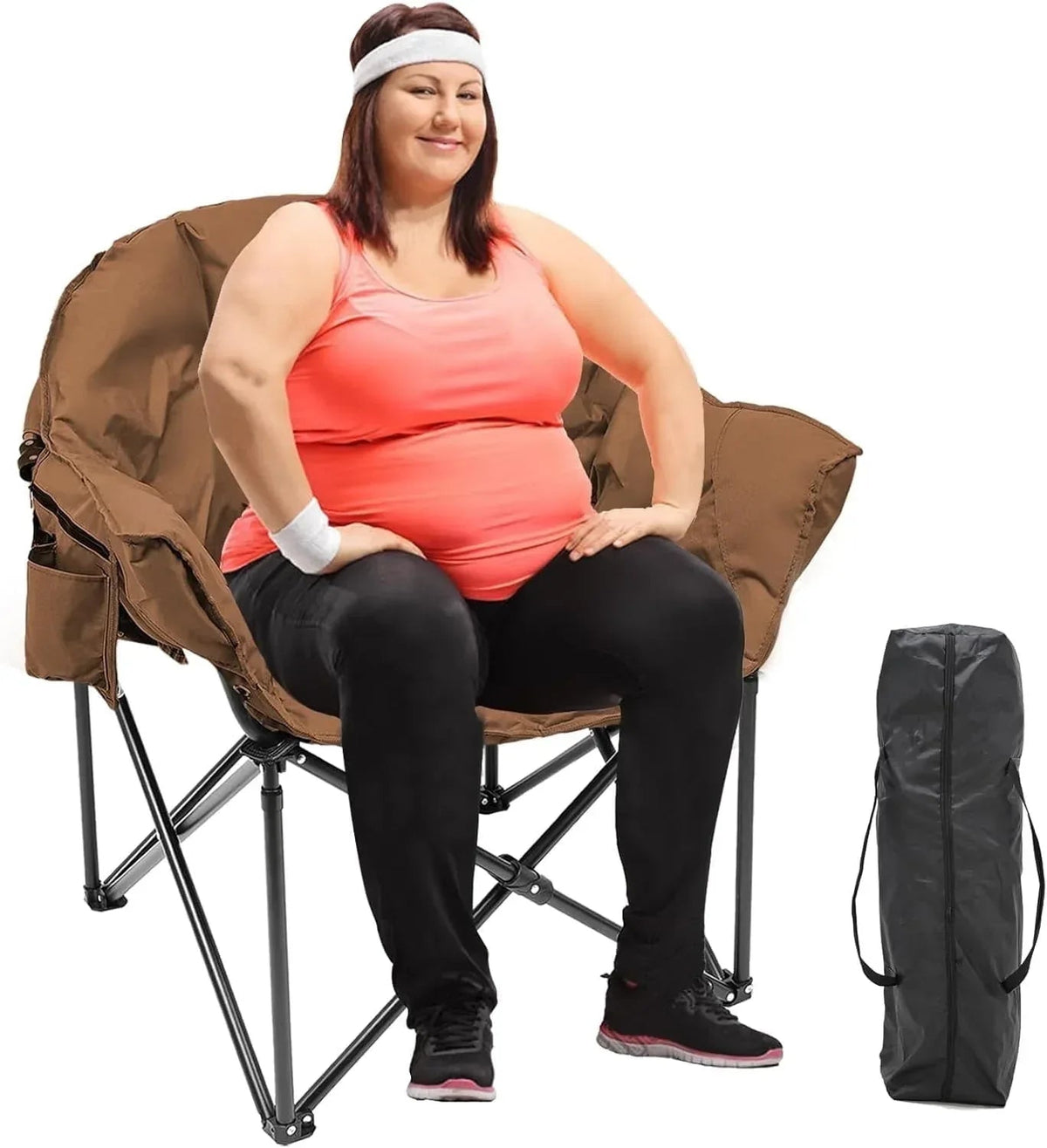 Slsy Double Camping Chair, Extra Padded Loveseat for 3 Prson Heavy Duty Folding Loveseat with Cup Holders for Camping, Fishing, or Hunting
