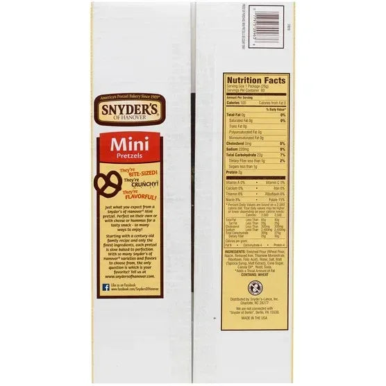 Snyder's of Hanover Mini Pretzels, 0.9 oz, 60-count