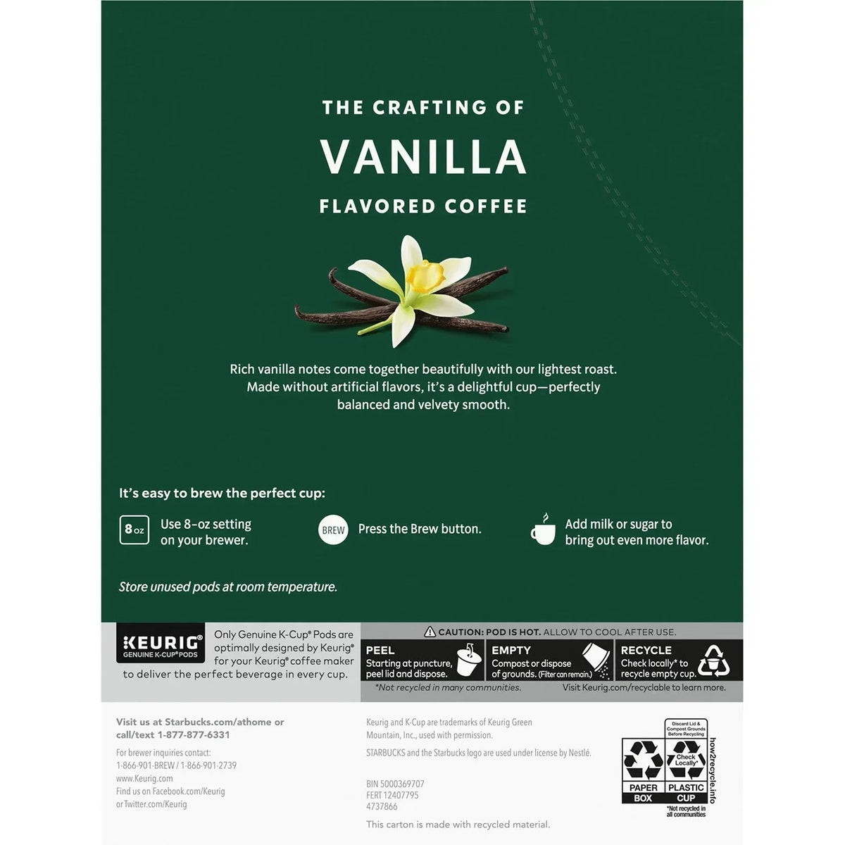 Starbucks Light Roast Vanilla Flavor Coffee K-cup, 64 ct.