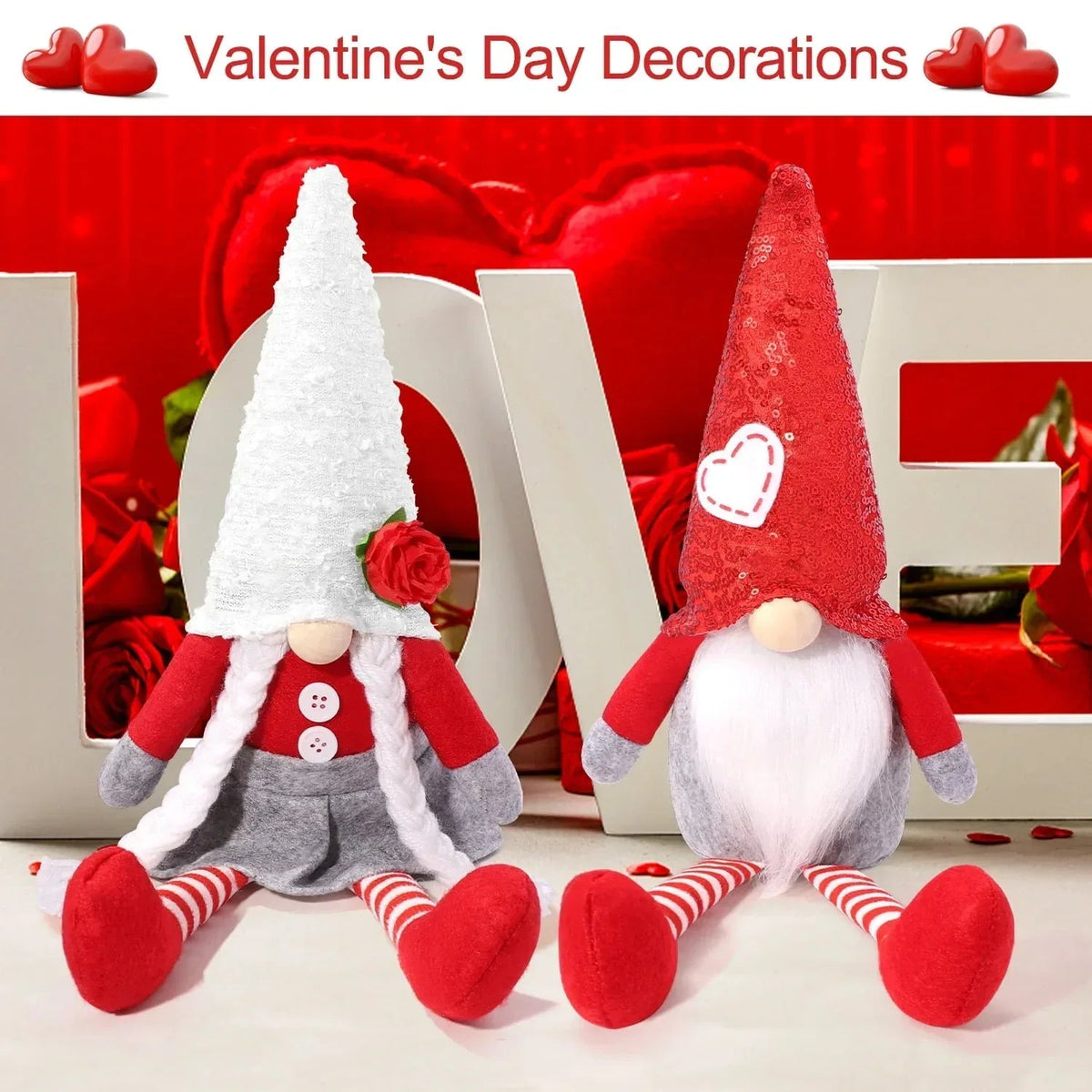 Ayieyill Valentines Day Gnome Plush Elf Decorations - 2PCS Mr and Mrs Handmake Scandinavian Tomte for Valentine's Day Table decor, Valentine's Present