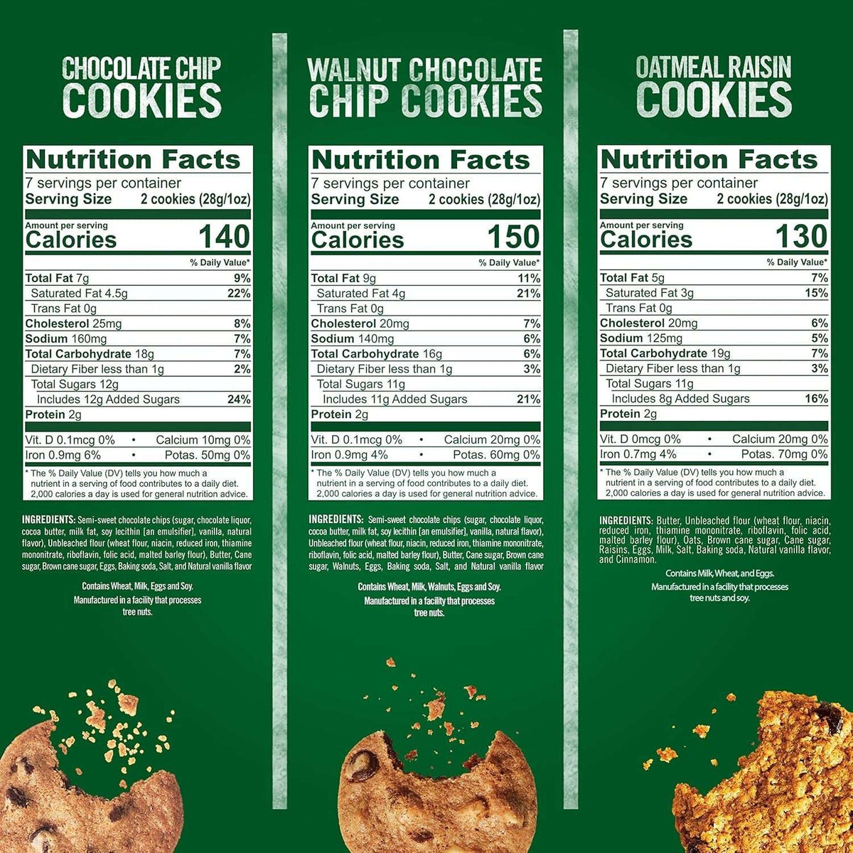 Tate's Bake Shop Variety Pack Oatmeal Raisin, Chocolate Chip & Chocolate Chip Walnut Cookies, 3 x 7 oz Bags