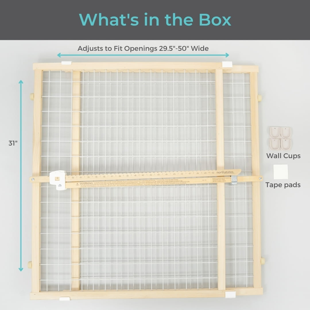 Toddleroo by North States 29.5"-50" Quick-Fit Wire Mesh Baby Safety Gate, Natural Wood