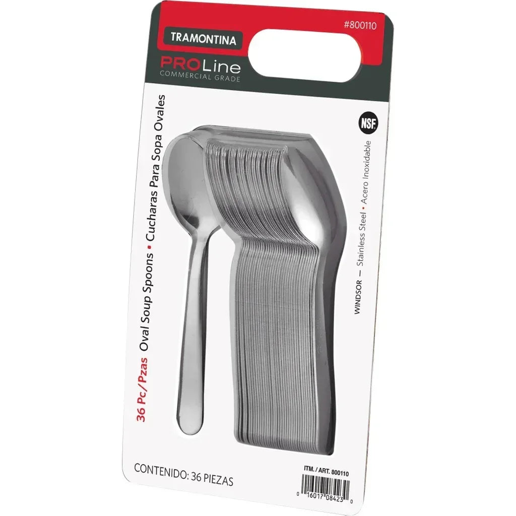 Tramontina ProLine Windsor Oval Soup Spoon, Stainless Steel, 36-count
