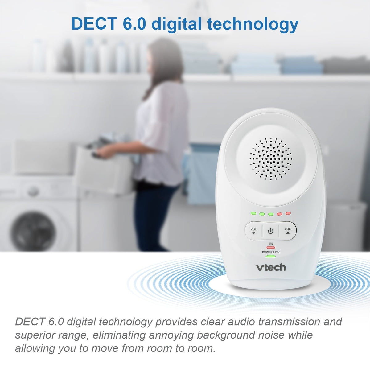 VTech DM1111, Enhanced Range Digital Audio Baby Monitor, 1 Parent Unit, White