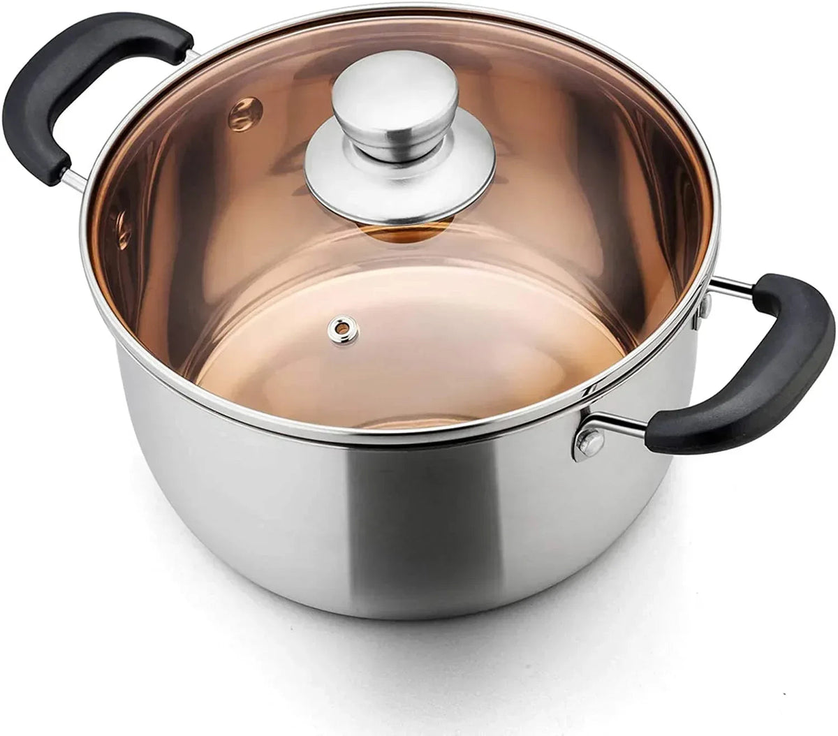 Vesteel 3 Quart Stock Pot, Stainless Steel Metal Pasta Soup Pot with Glass Lid for Cooking, Heat-Proof Double Handles, Heavy Duty & Dishwasher Safe