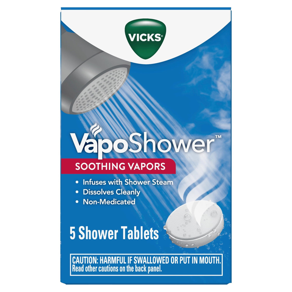 Vicks Vapo Shower Tablets, Menthol Scent Soothing Non-Medicated Shower Steamers, 5 Count