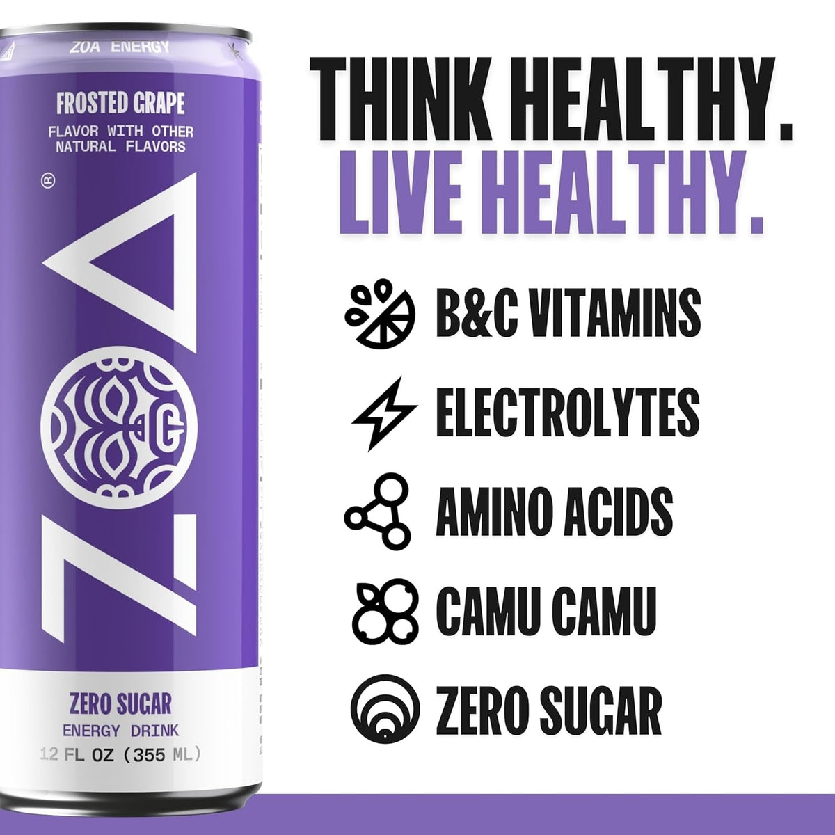 ZOA Zero Sugar Energy Drinks with Electrolytes, Vitamin C, Amino Acids, B-Vitamins, Made with Green Tea Caffeine, Sugar-Free Variety Pack- Four Flavors, 12 Fl Oz Cans (12-Pack)