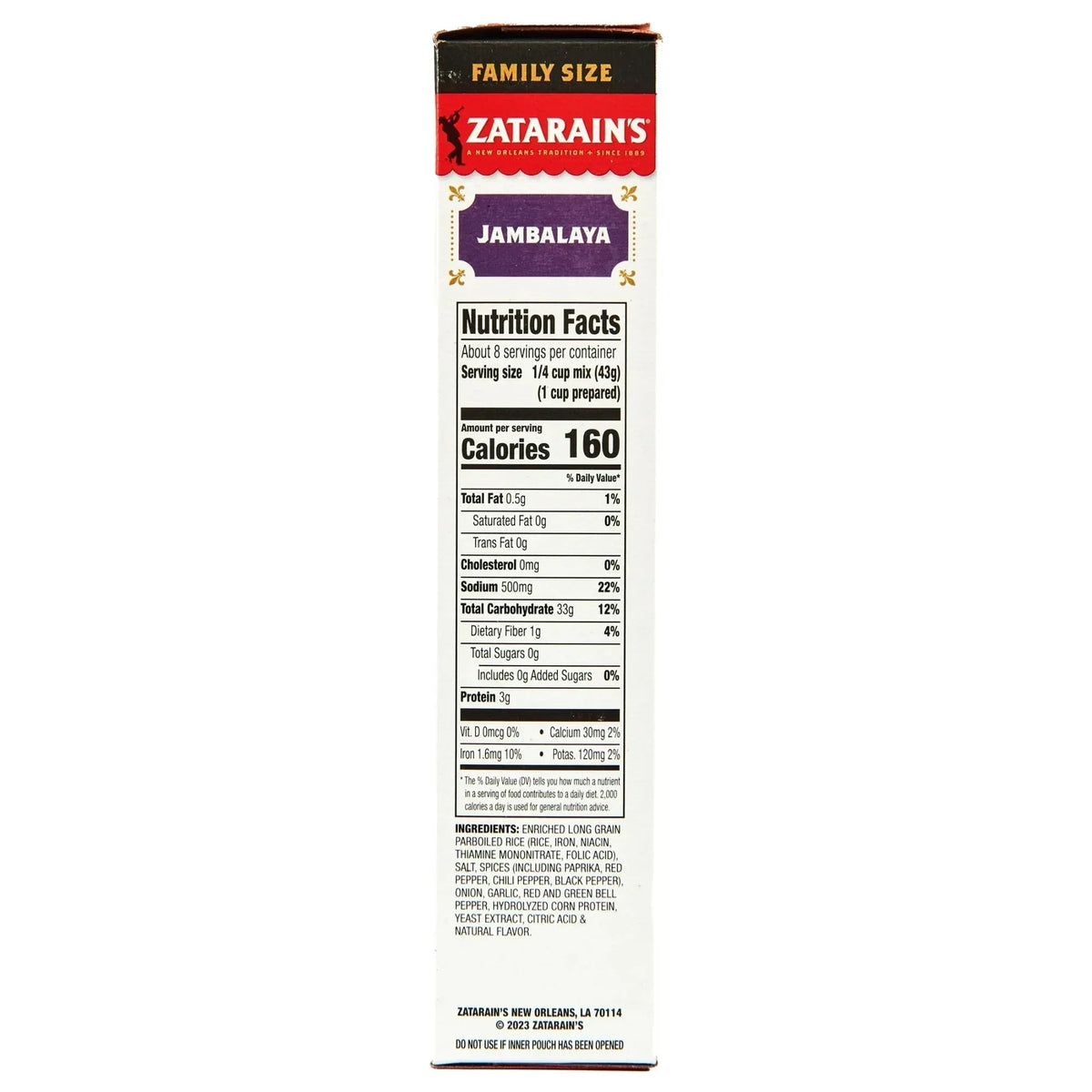 Zatarain's No Artificial Flavors Gluten Free Family Size Jambalaya Rice Dinner Mix, 12.0 oz Box