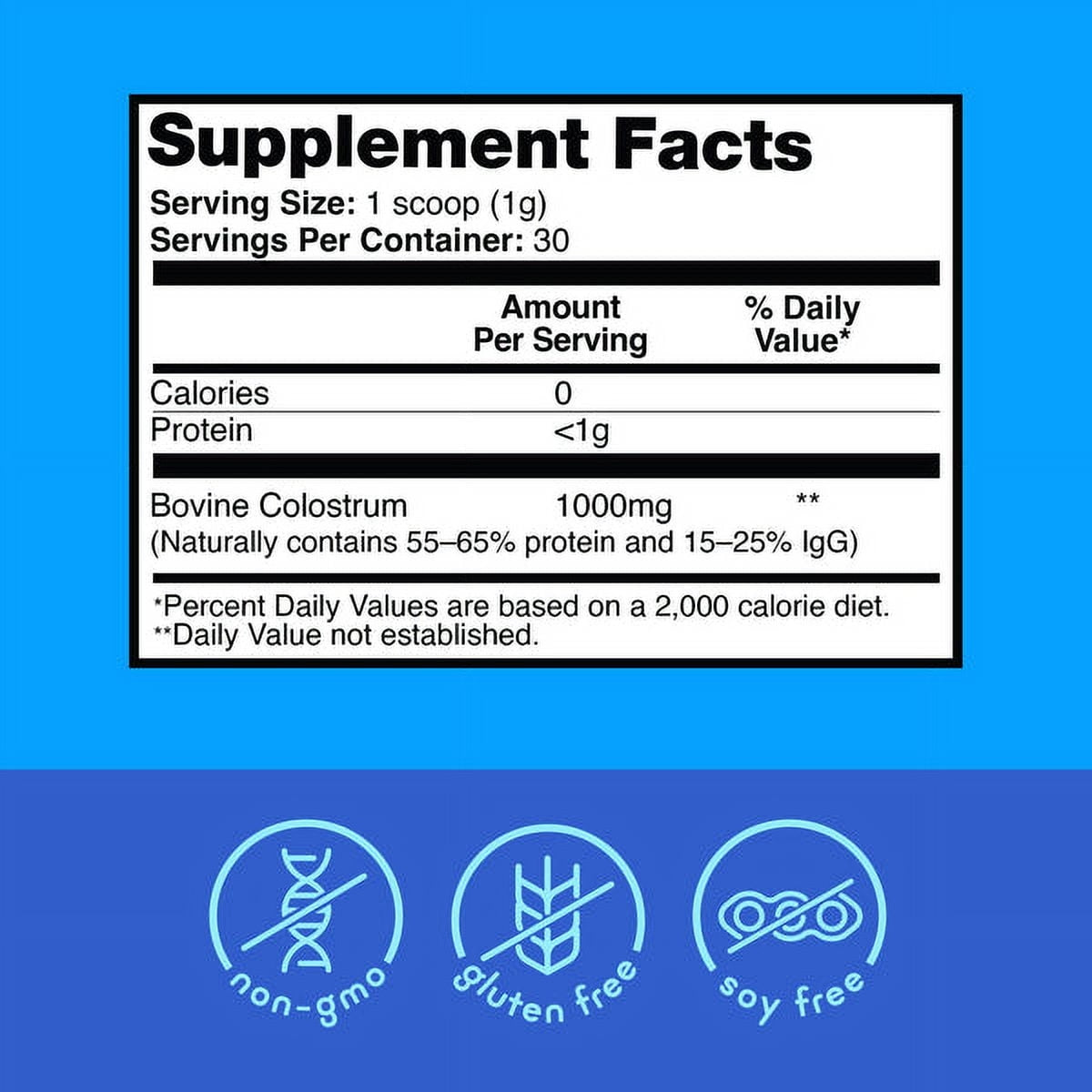 Zena Nutrition Colostrum Premium Powder, Gluten Free, Unflavored, 1000mg, 30 Servings